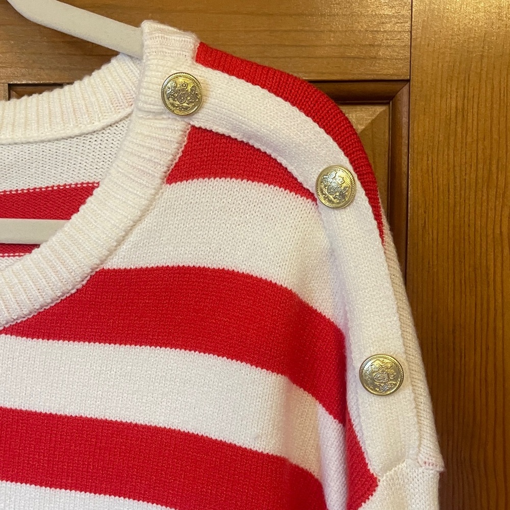 Marled Red and White Striped Sweater XL - Picture 3 of 10
